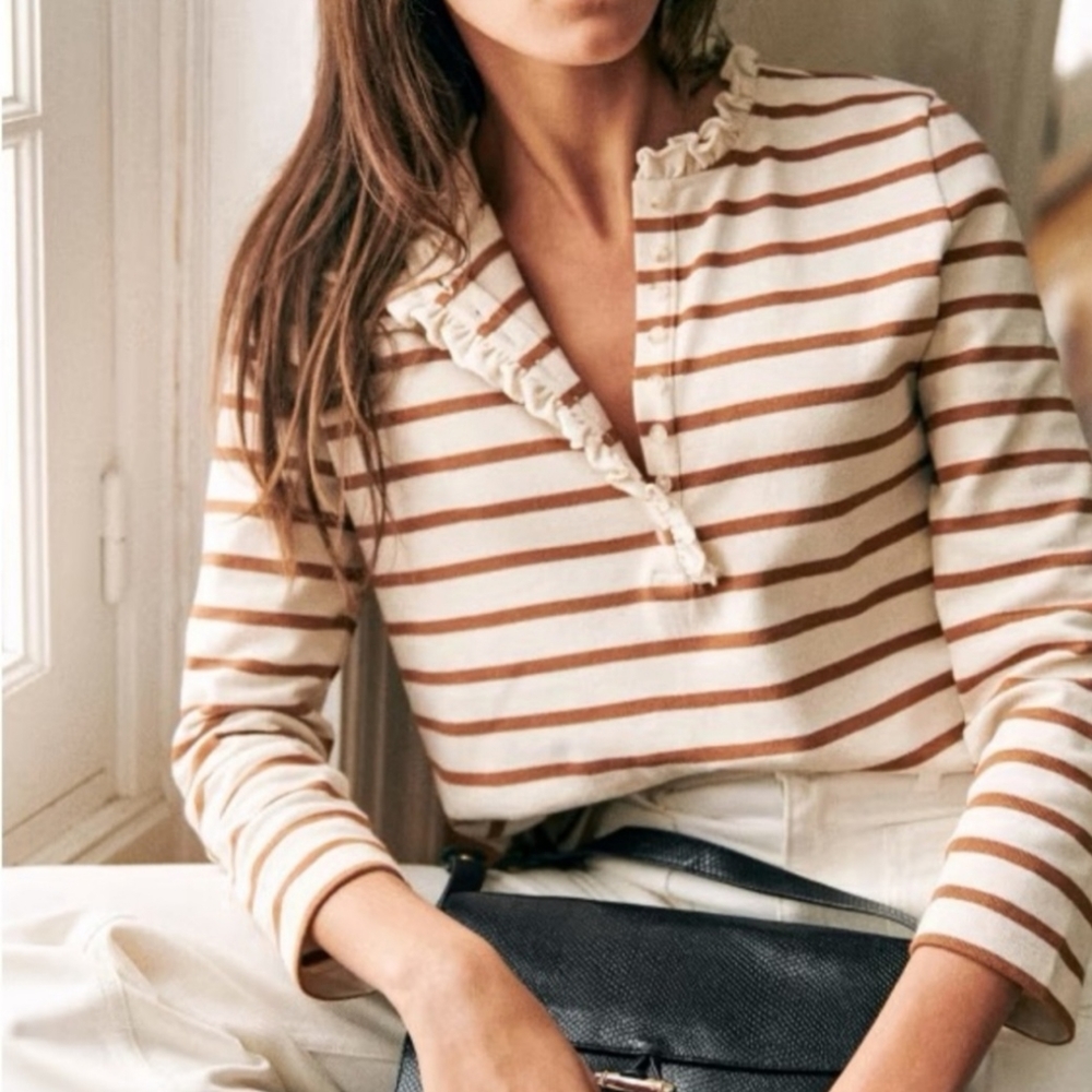 Sezane XS Striped Gael Mariniere Top in Ecru & Camel